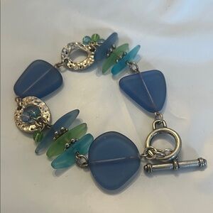 Blue and Green Glass Beaded Bracelet